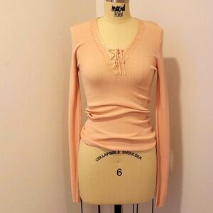 SANDRO Lace Trim Pink Peach Long Sleeve Top